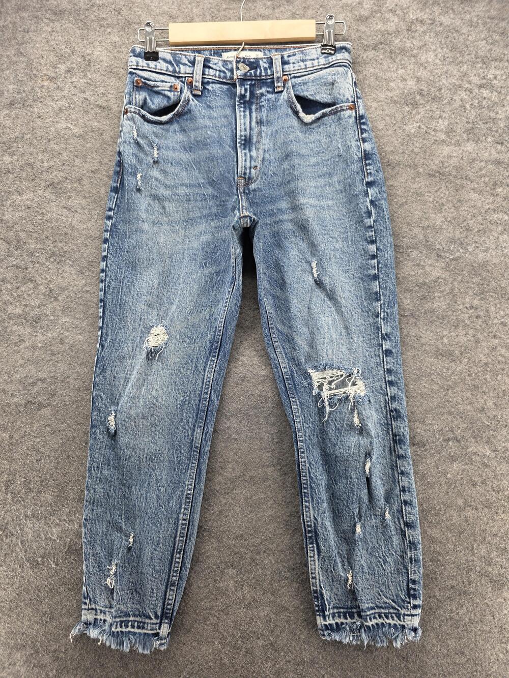 Abercrombie & Fitch Jeans Womens 26 2S Blue The Mom High Rise Distressed Ripped